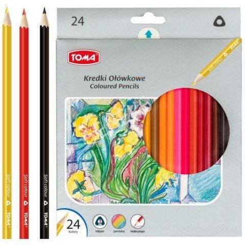 Kredki szkolne TRÓJKĄTNE drewniane 2-stronne 18cm - 24 kolorowe mix TO-542 Toma Toma Kredki szkolne TRÓJKĄTNE drewniane 2-stronne 18cm - 24 kolorowe mix TO-542 Toma Toma