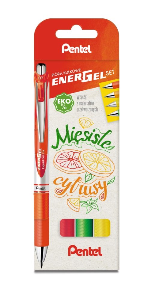 Pióro kulkowe ENERGEL 0,7 mm, kpl.4 kolory MIĘSISTE CYTRUSY BL77-ST4BFGKPL PENTEL Pentel Pióro kulkowe ENERGEL 0,7 mm, kpl.4 kolory MIĘSISTE CYTRUSY BL77-ST4BFGKPL PENTEL Pentel