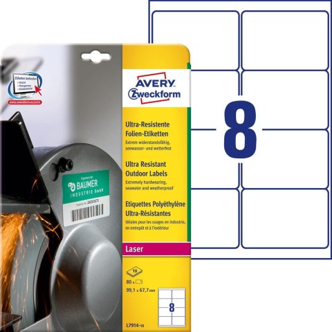 Etykiety UltraResistant L7914-10 99,1x67,7 10ark Trwałe, polietylenowe, białe, Avery Zweckform Avery Zweckform Etykiety UltraResistant L7914-10 99,1x67,7 10ark Trwałe, polietylenowe, białe, Avery Zweckform Avery Zweckform