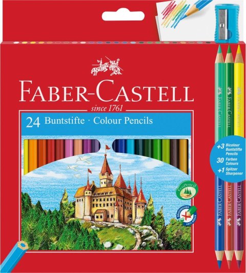 Kredki ołówkowe 24 kolory + 3 kredki dwustronne + temperówka DW FC110324 Faber-Castell Kredki ołówkowe 24 kolory + 3 kredki dwustronne + temperówka DW FC110324 Faber-Castell