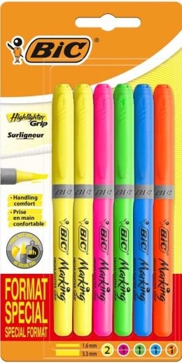 Zakreślacze BIC Highlighter Grip Special Format mix 6szt, 9226071 Bic