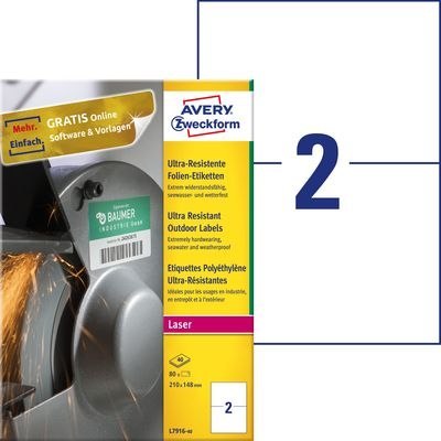 Etykiety polietylenowe ultra resistant, A4, 40 ark./op., 210x148mm, AVERY ZWECKFORM, L7916-40 SALE Avery Zweckform Etykiety polietylenowe ultra resistant, A4, 40 ark./op., 210x148mm, AVERY ZWECKFORM, L7916-40 SALE Avery Zweckform