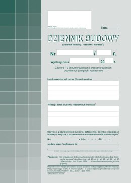 603-S11 Dziennik Budowy A4, 20str. (10 kompletów oryginał+kopia) samokopia Michalczyk i Prokop