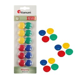Magnesy do tablic okrągłe 22mm 12 sztuk mix kolorów 88589 TITANUM Titanum