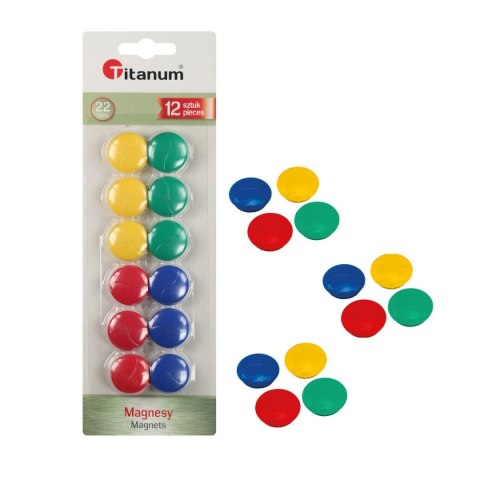 Magnesy do tablic okrągłe 22mm 12 sztuk mix kolorów 88589 TITANUM Titanum