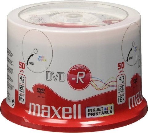 Płyta MAXELL DVD-R 4.7GB 16x, (50szt) PRINTABLE, white, do nadruku, cake 275701 Maxell Płyta MAXELL DVD-R 4.7GB 16x, (50szt) PRINTABLE, white, do nadruku, cake 275701 Maxell