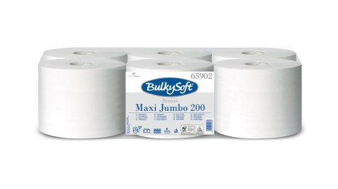 Papier toaletowy w roli centralnego dozowania (6rolek), 2 warstwy, biały, celuloza, 200m., MAXI JUMBO, 65902, BULKYSOFT Bulky soft