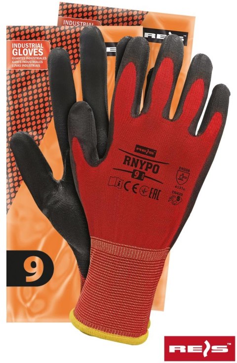 Rękawice powlekane czerwono-czarne rozmiar 9 RNYPO Reis