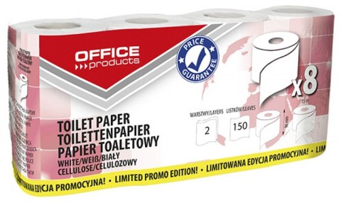 Papier toaletowy celulozowy OFFICE PRODUCTS, 2-warstwowy, 150 listków, 15m, 8szt., biały Office Product