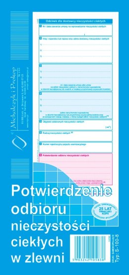 S-100-8 Potwierdzenie odbioru nieczystości ciekłych w zlewni MICHALCZYK I PROKOP Michalczyk i Prokop