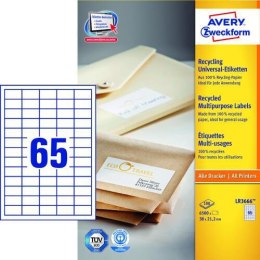 Trwałe recyklingowane etykiety uniwersalne, A4, 100 ark./op., 38 x 21,2 mm, białe, AVERY ZWECKFORM, LR3666 Avery Zweckform