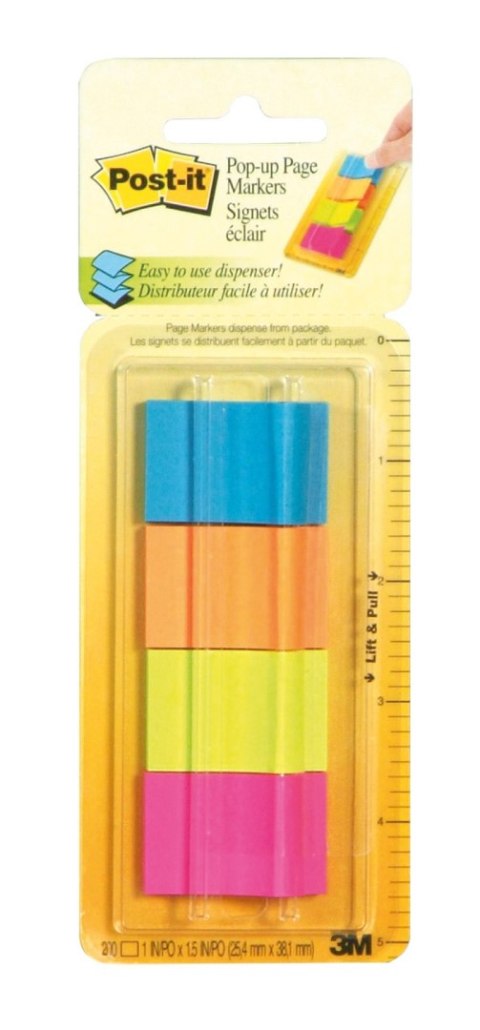 Znaczniki POST-IT_ w podajniku (672-P1), papier, 25,4x38mm, 4x50 kart., mix kolorów neonowy Post-It-3M