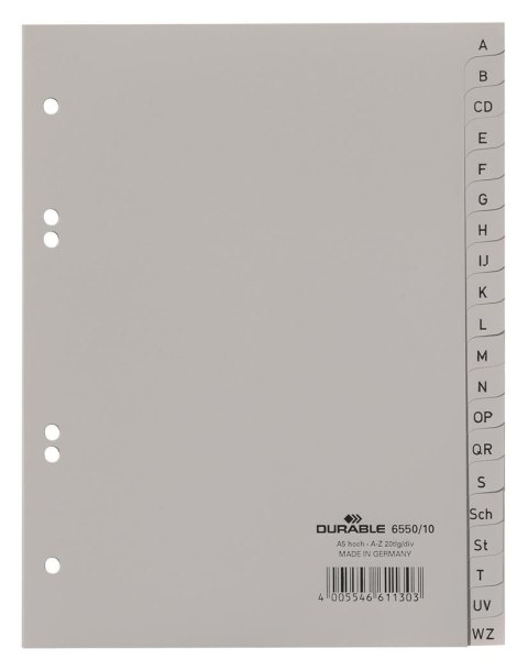 Przekładki A5 A-Z PP szare 6550 DURABLE Durable Przekładki A5 A-Z PP szare 6550 DURABLE Durable