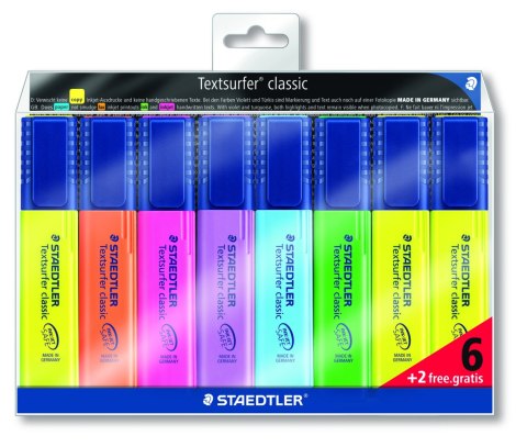 Zakreślacz Textsurfer classic, 6+2 kol. (1, 23, 4, 6, 3, 5) w etui, Staedtler S 364 WP8 A Staedtler