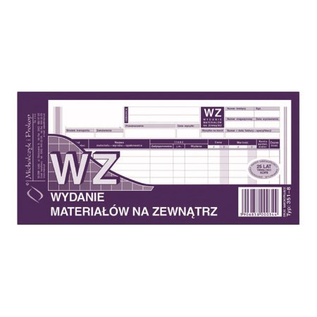 351-8 WZ wydanie materiałów na zewnątrz, 1/3 A4 80 kartek, MICHALCZYK&PROKOP Michalczyk i Prokop