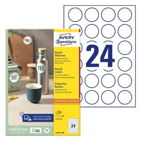 Etykiety okrągłe L3415-100 Q40 100 ark. Avery Zweckform Avery Zweckform