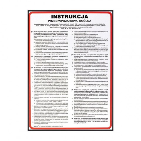 Naklejka INSTRUKCJA POSTĘPOWANIA NA WYPADEK POŻARU Z-IP1-P Reis