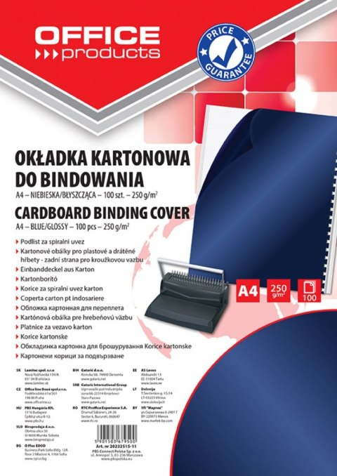 Okładki do bindowania , karton, A4, 250gsm, błyszczące, 100szt., ciemnoniebieski, typu OFFICE PRODUCTS 20232515-11 Office Product