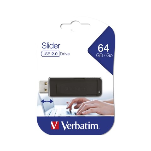 Pamięć Pendrive VERBATIM 64GB USB 2.0 SLIDER czarny PINSTRIPE 98698 Verbatim