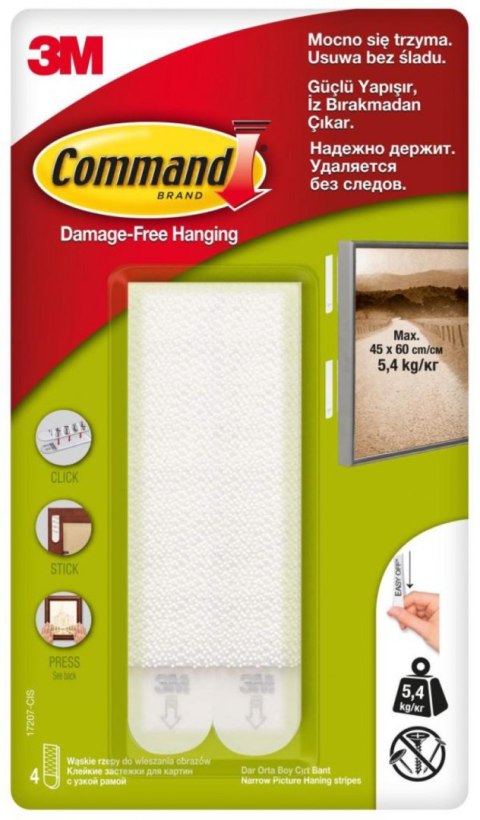 Rzepy COMMAND_ (17207), do wieszania obrazów, wąskie, 4szt., białe Command 3M