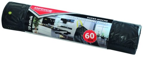 Worki na śmieci domowe z taśmą , super mocne (LDPE), 60l, 10szt., czarne, typu OFFICE PRODUCTS 22023222-05 Office Product