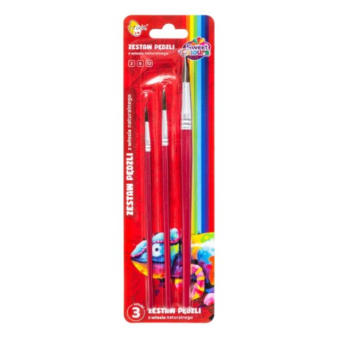 Zestaw pędzli 3 sztuki z włosia naturalnego nr: 2,6,12 Sweet Colours 60744 OTOCKI Otocki