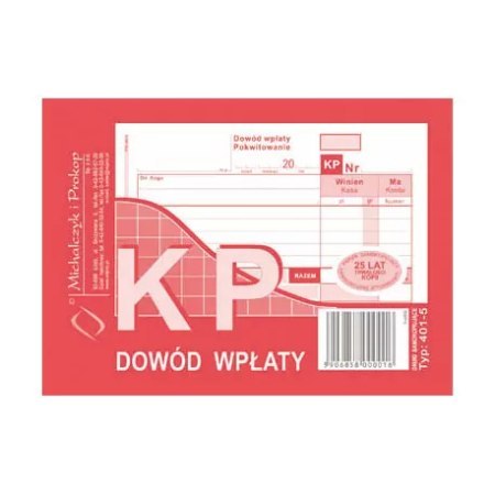 401-5 KP Dowód Wpłaty, A6 80 kartek, MICHALCZYK&PROKOP Michalczyk i Prokop