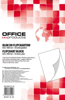 Blok do flipchartów , gładki, 65x100cm, 50 kart., biały, typu OFFICE PRODUCTS 20136513-14 Office Product