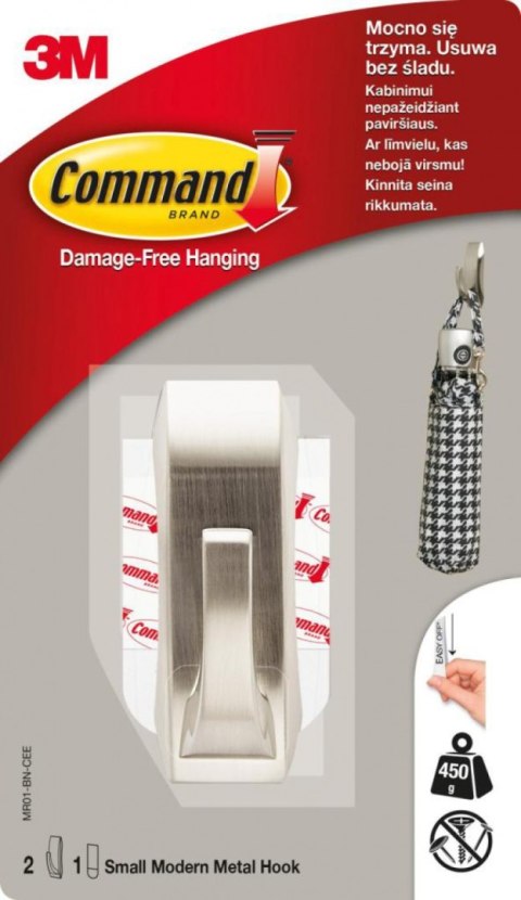 Hak COMMAND_ (MR01-BN), metalowy, mały, srebrny Command 3M