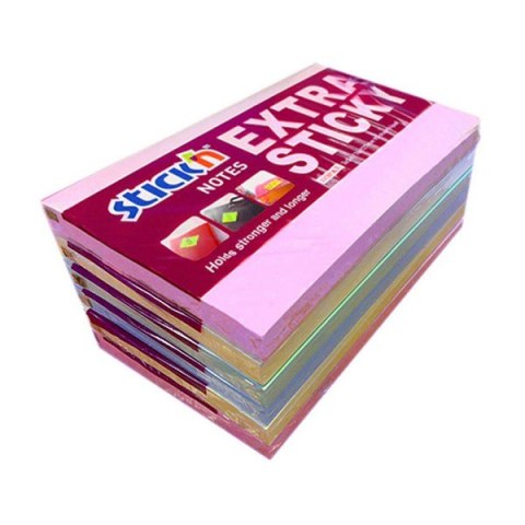 Notes samoprzylepny EXTRA STICKY 76x127mm 4 kol.pastel/90 kart.6szt. Stickin 21669 StickN