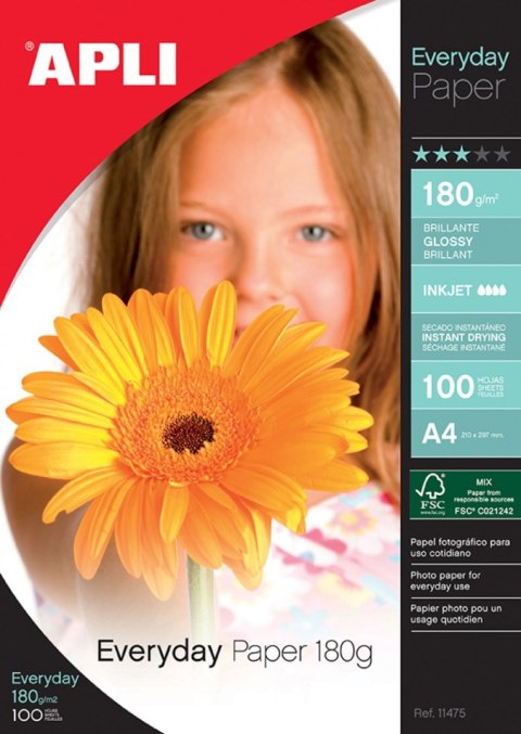 Papier FOTO A4 180g(100AP11475)100ark. do d.atram.EVERYDAY błysk APLI Apli