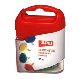 Pinezki kolorowe 50szt.APLI 12347 pudełko plastik Apli