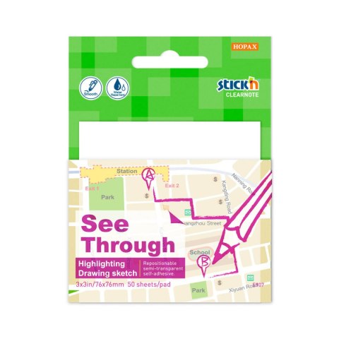 Przezroczysty notes samoprzylepny 76 x 76 mm, 50 karteczek (18) 21712 StickN