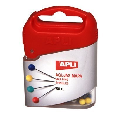 Szpilki kolorowe 50szt.APLI 12348 pudełko plastik Apli