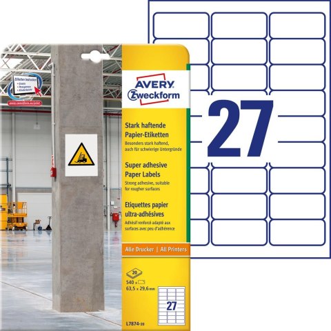 Etykiety do trudnych powierzchni L7874-20 63,5x29,6 20 ark., papierowe, Avery Zweckform Avery Zweckform Etykiety do trudnych powierzchni L7874-20 63,5x29,6 20 ark., papierowe, Avery Zweckform Avery Zweckform