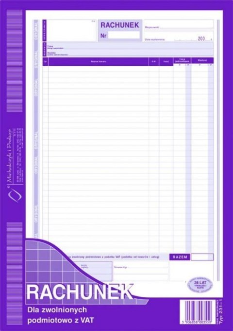 231-1 Rachunek A4 dla zw.z VAT MICHALCZYK I PROKOP Michalczyk i Prokop