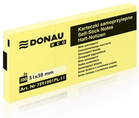 Bloczki samoprzylepne ECO 3szt x 100 karteczek jasnożółte 51x38 7591001PL DONAU Donau Bloczki samoprzylepne ECO 3szt x 100 karteczek jasnożółte 51x38 7591001PL DONAU Donau