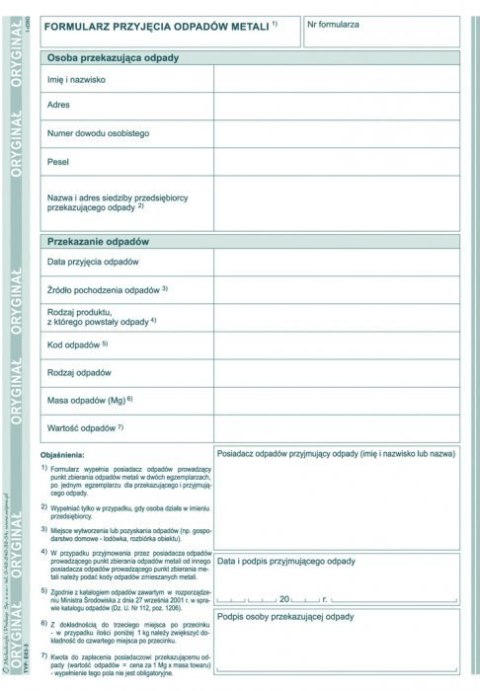 Formularz przyjęcia odpadów metali E03-3 A5 80 stron, MICHALCZYK&PROKOP Michalczyk i Prokop