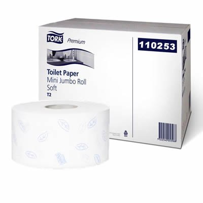 Papier toaletowy Tork PREMIUM mini jumbo, 2 warstwy, kolor biały, makulatura, 170m, (12) system T2 110253 Tork Papier toaletowy Tork PREMIUM mini jumbo, 2 warstwy, kolor biały, makulatura, 170m, (12) system T2 110253 Tork