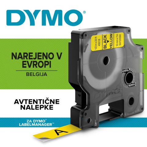 Taśma DYMO D1 - 12 mm x 7 m, czarny / żółty S0720580 do drukarek etykiet Dymo